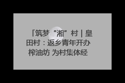 筑梦“湘”村｜皇田村：返乡青年开办榨油坊 为村集体经济“加油”