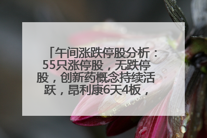 午间涨跌停股分析：55只涨停股，无跌停股，创新药概念持续活跃，昂利康6天4板，众生药业2连板